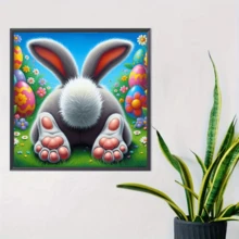 1件套全新可爱兔子主题钻石画套装，5D圆形水晶钻石马赛克DIY工艺品，适合制作手工礼物，装饰客厅、卧室，可用于宰牲节、父亲节、母亲节、婚礼、五一劳动节、复活节、圣诞节、情人节等场合，无框。 - 查看 4