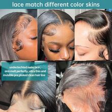 32英寸水波纹蕾丝前假发，真人混纺发丝，13x4/13x6高清透明蕾丝前假发，以及4x4/5x5蕾丝闭合假发，女士自然发际线，1B黑色巴西原生发蕾丝前假发，200%密度，预先拔毛，带婴儿发际线 - 自然色&黑色系 - 查看 6