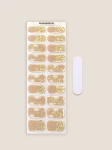 20pcs Transparent Base Nail Stickers, Require UV Lamp Curing, Salon-Grade Quality , Cross-Border Wholesale Same Style Red Book-Themed Nail Stickers Suitable For Fingertips - Gold - View 3