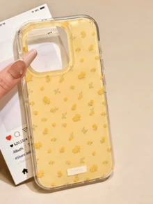 可爱春日花朵亮片手机壳，适用于 17 Pro Max、17 Pro、16、15、14、13、12 Pro Max 和 11，花卉图案防摔软后盖 - 黃底碎花 - 查看 2