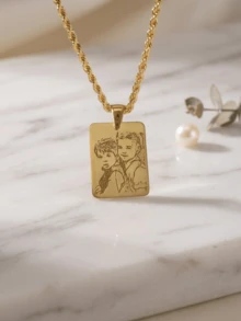 个性化照片雕刻项链，定制图片雕刻，18K不锈钢项链，金/银人像吊坠，个性化家庭/宠物首饰，完美礼物，金色，简约，男女皆宜，休闲，可爱，定制，个性化，独特，适合舞会、派对、首饰、返校季、教师节礼物、送给同事、宿舍装饰、送给老师、男女皆宜、青少年、定制时尚文字项链、复古服饰、珠宝腕表、时尚秋季、定制姓名不锈钢项链、个性化铭牌、女士首饰、雕刻选项 - 多色-麻花鏈 - 查看 2