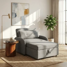 por Christopher Knight Home ®   (SKU antiguo: N765P23314749W) Sofá Cama Convertible 3 en 1 con Almohada y Bolsillo, Sillón Cama de Dos Plazas en Lino de Algodón Suave, para Sala de Estar, Dormitorio, Estudio, Apartamento, Beige RR - Beige + Lino de algodón + Espuma - Ver 13
