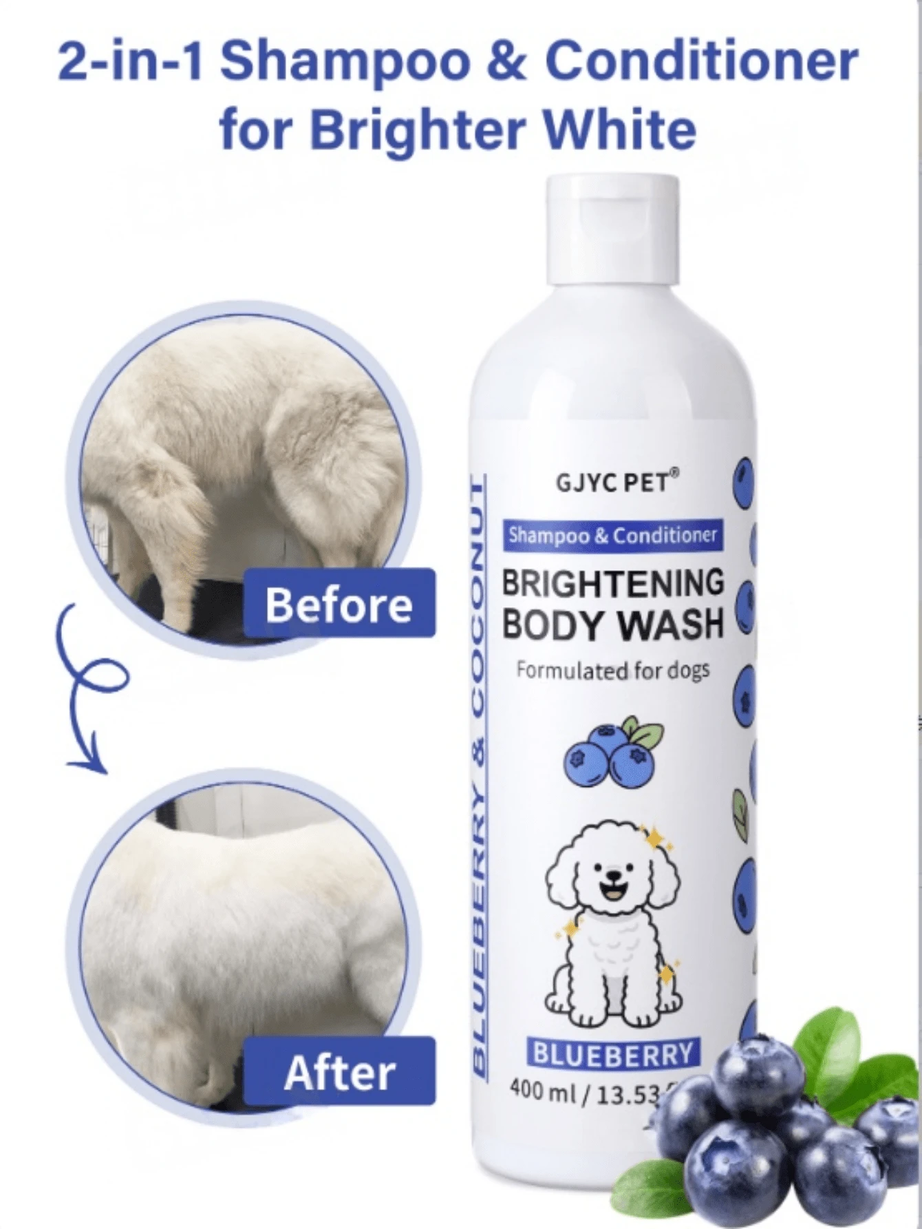 Jack Dog Whitening Shampoo, Gentle Cleansing, Deodorizing, Brightening, Softening Pet Grooming Product - Blue - View 1
