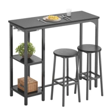 3pcs Bar Table And Stools Set, Bar Table Set For Small Space - Black - View 2