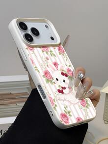1pc Soft Phone Case With Gentle Pink & White Striped Cherry Bunny Pattern, Scratch-Resistant And Anti-Slip, Suitable Compatible With Apple, , Phones - Multicolor - View 3