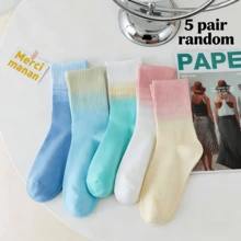 5 Pairs Mixed Color Tie-Dye Gradient Mid-Calf Socks, Sports Socks For Men - Multicolor - View 6