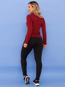 Women's Winter Thermal Sports Set, Base Layer Top, Fleece Leggings, Fleece-Lined Fitness Pants, Tarelles - 紅色 - 查看 4