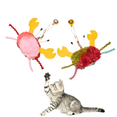 逼真螃蟹造型猫玩具配件，带铃铛逗猫棒，适合所有猫咪品种，可爱宠物用品