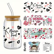 4件/套 护士主题UV DTF杯贴贴纸，自粘贴纸，适用于马克杯、水瓶和杯子，DTF转印贴纸也适用于16盎司玻璃罐包装，DIY包装转印贴纸 - 非常适合DIY工艺品和 - 彩色 - 查看 1
