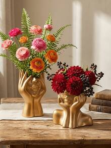 2pcs Resin Face Vase Decor - Desktop Storage, Suitable For Office And Vanity | Floral Decoration, Makeup Brush Storage, Unique Gift, Desktop/Vanity Decor, Collectibles, Resin Decorations - Multiple Styles - View 3
