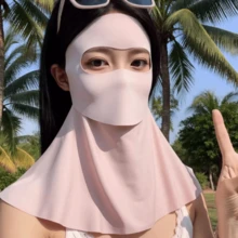 1pc Full Face Sun Protection Mask, UV-Blocking Driving/Cycling Mask With Drinking Hole, Neck Gaiter Ice Silk Face Cover, Sun Shade Face Veil - A - View 6