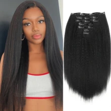 Tóc nối thẳng xoăn dạng kẹp cho toàn bộ đầu, tóc nối tổng hợp thẳng Yaki dạng kẹp, 14/18/22/26 inch, 7 miếng/bộ, màu đen tự nhiên. - màu đen - Xem 14