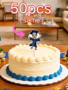1/10/25/50/100/150 Pcs Customizable Graduation-Themed Cupcake Inserts, Personalized Face Cupcake Toppers, Custom Face Cupcake Decorations, Custom Cupcake Decorations With Different Face Photos, Graduation Cake Decoration Party Hat Cupcake Toppers. - Multicolor - View 13