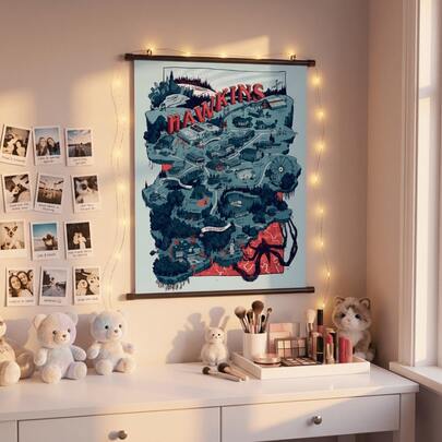 怪诞主题艺术挂轴海报，25x75厘米/30x40厘米，悬挂式挂轴艺术装饰，非常适合卧室、宿舍、工作室和办公室装饰，是怪诞爱好者、Z世代和千禧一代的理想礼物，粉丝必备，霍金斯周边礼品