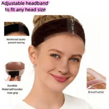 Premium Lace Wig Band For Women, Fully Adjustable & Reinforced Lace Wig Grip Band, Comfortable And Secure Glueless Velvet Headband, - màu nâu - Xem 5