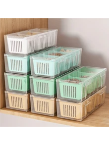 一套带盖食品储物盒 - 3 个可重复使用的透明方形滤网，适用于冰箱存放沙拉、水果和蔬菜，带可拆卸隔板 - 彩色 - 查看 4