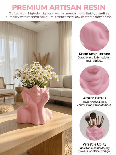 1Pc Hands On Face Sculpture Vase - Light Luxury Resin Craft, Suitable For Living Room Home Ornament | Aesthetic Room Decor, Unique Gift, Wedding DecoraDining Table Centerpiece, Vintage Home Decor, Art Resin Vase Decorative Ornament
