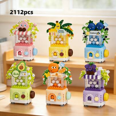 2112pcs Fruit Gashapon Building Blocks Set, Peach/Avocado/Orange/Blueberry/Grape/Banana Gashapon Building Blocks, Micro Particle Building Blocks Set, Adult Building Blocks Set, Desktop Decor Gift, Cute Decor, Birthday Gift