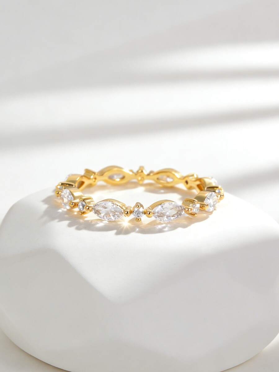 Charm-In 18K Gold Plated Marquise CZ Eternity Ring For Women Simple Gold Marquise CZ Ring - Gold - View 1