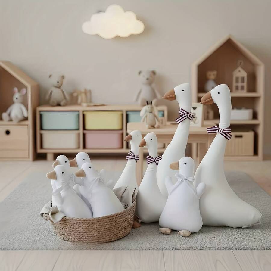 INS Nordic Home Nordic INS Style Cartoon Big Goose Plush Doll, Baby Animal Doll, Cute Big Goose Smart Early Education Plush Doll Animal Doll, Decoration For Children's Room, Rural Small Doll, Grasping Doll - White - View 1