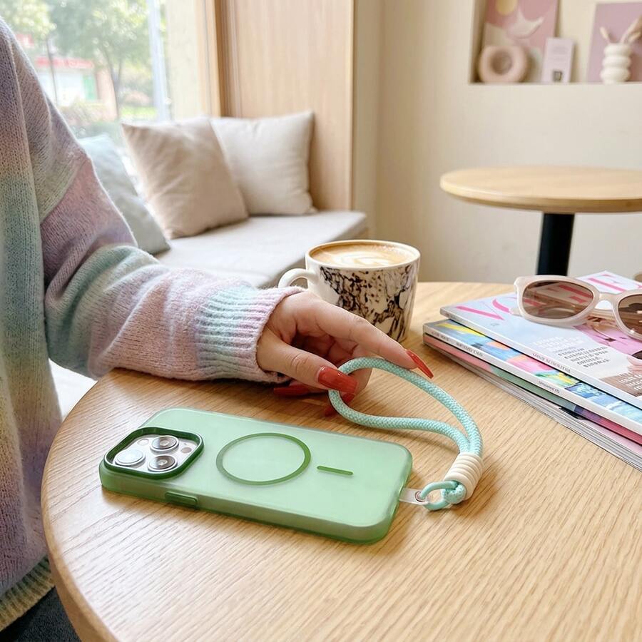 DECOPHONE Green Luxury Translucent Magnetic Wireless Charging Phone Case, Compatible With Apple 17, 17 Pro, 17 Air, 17 Pro Max, 16, 15, 14, 13, 12, 11 Pro Max, 16 Plus, Clear Protection Shockproof Bumper Cover, With Clip-On Anti-Drop Lanyard Phone Case Strap. - Green - View 1