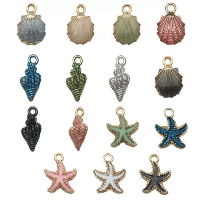 15pcs Shiny Seashell Pendant DIY Jewelry Accessories, Transparent Resin Material With Starfish & Seashell Designs, Pearlescent Glitter Effect, Suitable For Beaded Bracelets, Necklaces, Earrings, Home Decor, Summer Party, Beach Vacation, Craft Fairs, Gifts