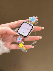 1条新款时尚彩色串珠向日葵蜜蜂表带，适用于 40mm、44mm、38mm、41mm、42mm (S10)、42mm、45mm (S10 46)、49mm，可爱多巴胺饰品表带，适用于 Series 11 Ultra、3 SE3 Ultra、2 S10 SE2、9 8 7 SE 6 5 4 3 2，感恩节、圣诞节、万圣节礼物 - 星星彩色 - 查看 6