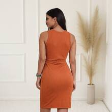 Women's Short Elegant Ribbed Party Dress Munich - 亮橙色 - 查看 2