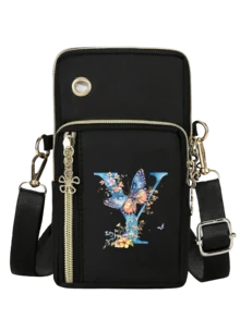 Bolso bandolera mini de moda minimalista con estampado floral degradado verde y letras A-Z, accesorio de moda y práctico para actividades al aire libre, bolso mini para teléfono, bolso de muñeca, bolso multicapa, monedero para mujer, útiles escolares, bolso minimalista, bolso bandolera multifuncional, adecuado para exteriores y oficina - Multicolor - Ver 36