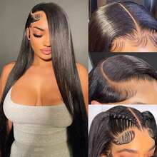 Uveous Put On And Go 13x4 HD Straight Frontal Wigs 200% Density Transparent Lace Front Wigs Human Hair Pre Plucked With Baby Hair Soft 10A Wigs For Women 22 Inch - Natural Black - 查看 4