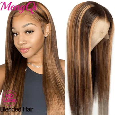 200 Density Straight Wigs Glueless Wig Human Blended Hair 13x4 5x5 13x6 Wear And Go Transparent Lace Front Wigs Human Blended Glueless Hair Wig Pre Plucked 26 Inch Long Wigs Highlight Piano Color Wig Daily Party Wear