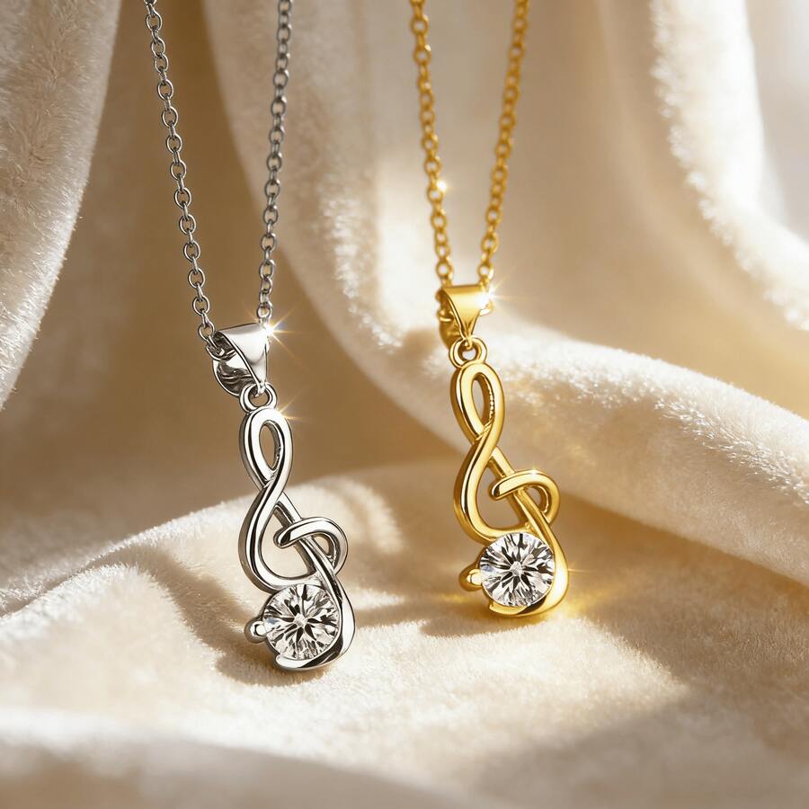 1 pieza Collar con colgante de nota musical de acero inoxidable, joyería de diseño elegante y de lujo de moda como regalo - collar de nota musical - Ver 1