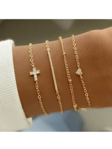 6pcs Minimalist Golden Elegant Sophisticated Metal Bangle Bracelet Set, Delicate Chain Bracelets, Suitable For Holiday, Party, Date, Daily Wear - Six Silver - View 14