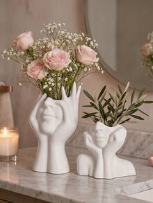 2pcs Resin Face Vase Decor - Desktop Storage, Suitable For Office And Vanity | Floral Decoration, Makeup Brush Storage, Unique Gift, Desktop/Vanity Decor, Collectibles, Resin Decorations - Multiple Styles - View 9