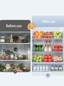 1pc/2sets Transparent Durable Storage Boxes, Stackable Large Capacity Storage Bins, Suitable For Refrigerator, Freezer, Cabinet, Pantry, Kitchen Storage Boxes And Cabinets, Kitchen Accessories, Refrigerator Organizer Boxes, Snack Boxes, Spice Jars, Valentine's Day & Back To School Gifts - Clear - View 6