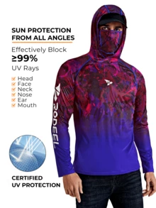 RODEEL Men's Outdoor Hooded Sweatshirt With Face Mask And Neck Protection, Long Sleeve, Soft, Lightweight, Four-Way Stretch Sports - Red Violet - View 3