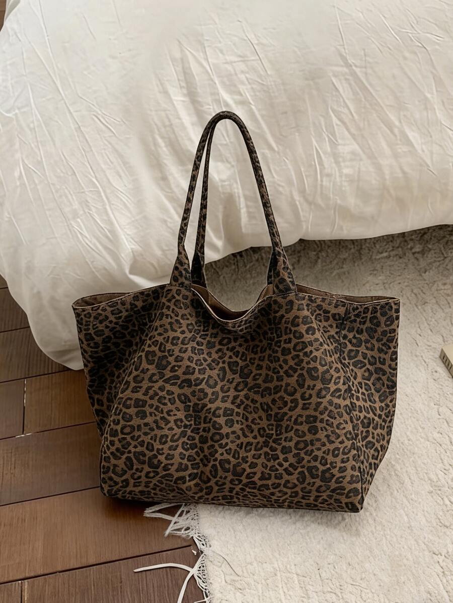 时尚豹纹手提包，大容量单肩包，通勤必备腋下包，豹纹女士钱包，豹纹强势回归，秋冬季时尚豹纹女士钱包 - 棕色 - 查看 1