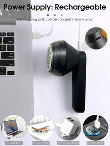 电动织物除毛器，衣物绒毛去除器，六刀片电动除毛器，毛衣绒毛修剪器，适用于衣物、沙发、家具，去除绒毛、线头、毛球，USB充电 - 彩色 - 查看 7