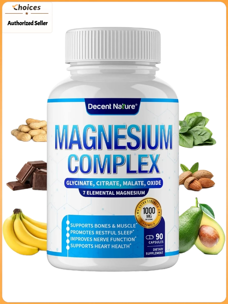 7-In-1 Magnesium Complex Supplement 1000mg | Glycinate Citrate Malate Taurate Orotate Blend | High Potency Magnesium Capsules | 90 Capsules (1 Bottle) - 1 Bottle - View 1