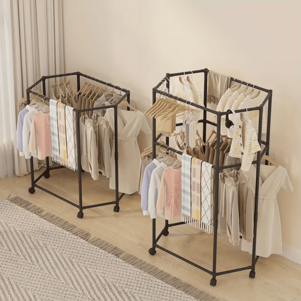 1 pièce Cintre à vêtements rotatif épais et premium, design à roulettes moderne sans enchevêtrement, rangement portable à double usage, porte-vêtements multifonctionnel autoportant convenant à la maison, au dortoir et à la location, installation facile, cadeau de vacances recommandé, accessoire domestique essentiel, outil de séchage, porte-vêtements d'intérieur, rangement domestique