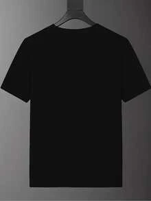 Camiseta de algodón de 180g, camiseta de moda de verano para hombre, top casual estampado, artículo de moda juvenil de gran, adecuada para el transporte diario, salidas informales, versátil para uso en el hogar y paseos al aire libre. Sencilla y sin restricciones, estilo de nicho a, la primera opción para parejas. - Negro - Ver 2