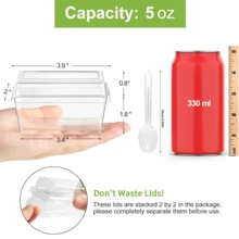 Bộ 25/50/100 chiếc/gói, cốc nhựa đựng tráng miệng 150ml (5oz) kèm thìa và nắp, bát tráng miệng hình chữ nhật bằng nhựa có thể tái sử dụng, đĩa nhỏ, khuôn bánh, thích hợp cho các món tráng miệng, bánh pudding, mousse, dã ngoại, tiệc tùng. - Trong sáng - Xem 3