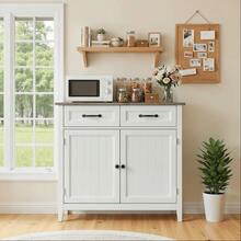 Kitchen  Sideboard With Drawers, Buffet Cabinet, 2-Door Kitchen Storage Cabinet With Adjustable Shelf - Grey - View 8