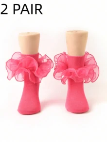 2 Pairs Princess Style Frill Trim Socks For Baby Girls/Toddlers/Kids - Multicolor - View 6