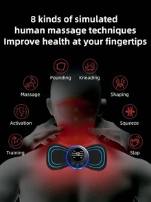 AXH. Masajeador de cuello inalámbrico EMS con pulso, 8 modos de masaje, 19 niveles de intensidad, incluye almohadillas de relajación profunda, libera eficazmente el estrés, alivia el dolor muscular, incluye 1 controlador y 3 almohadillas de masaje. - Negro - Ver 4