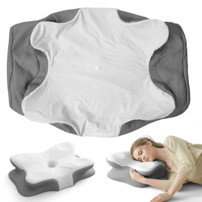 1pc Cooling Pillowcase, Butterfly-Shaped Bed Pillow Cover, Ergonomic Neck Pillow Cover (Pillow Insert Not Included) - White Gray