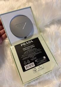 Prada Silver Round Metal Makeup Mirror With Iconic Triangle Logo - Silver - View 5