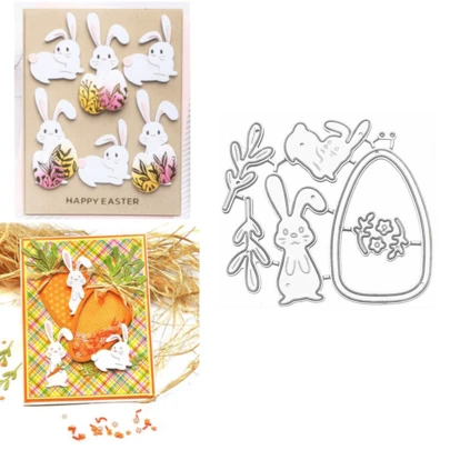 Metal Easter Die Cuts Egg And Rabbit Frame Embossing Stencil Cutting Dies For Card Making Scrapbooking Paper Craft Album Stamps DIY Easter Decor