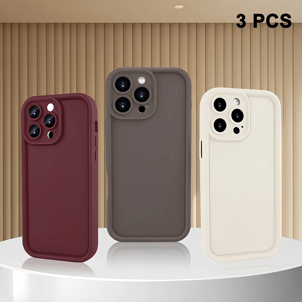 3 件装纯色简约个性化全包覆 TPU 防震手机壳,兼容 Apple 17、16、15、14、13、12、11 Pro Max、Air 等系列 - 彩色 - 查看 1