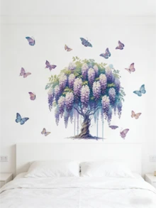 Hình dán tường hoa tử đằng và bướm mộng mơ, tự dính, chống thấm nước, có thể tháo rời, thích hợp cho phòng ngủ, phòng trẻ em, phông nền trang điểm, trang trí theo phong cách . - Hình dán trang trí tường - Xem 6